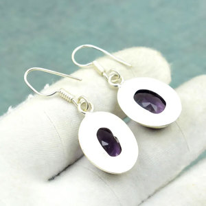 Elegant Amethyst Drop <b>Earrings</b> <b>Silver</b> Plated Oval Purple Gemstone Dangle <b>Earrings</b> Boho Handmade Jewelry for Women - Product Image 4