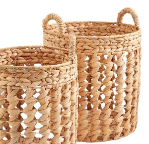Panier de rangement en jacinthe d'eau naturelle de qualité supérieure, tissé, écologique, ensemble de paniers à linge avec poignées annulaires - Product Image 4
