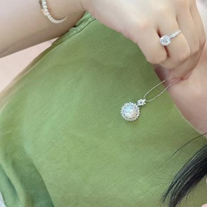 Collier en argent S925 avec perle d'eau douce de 10-11 mm, pendentif rond Edison, chaîne de clavicule simple et polyvalente pour femmes - Product Image 4