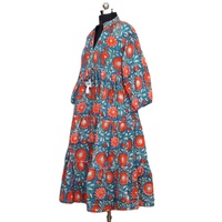 Robe longue en coton imprimée à la main, écologique, lavable, taille naturelle, style indien pour mariage, silhouette trapèze pour femme