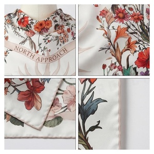 NORTH APPROACH Women's Square <b>Silk</b> Scarf Floral Print Elegant Multi-Functional Fashion Accessory All Seasons - Product Image 4