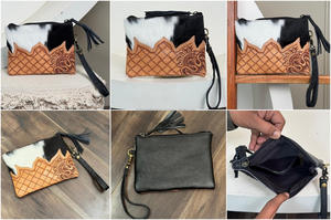 กระเป๋าคลัทช์หนังวัวแท้สำหรับผู้หญิงกระเป๋าคลัทช์แบบมีซิปลายดอกไม้ - Product Image 3