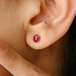 Handcrafted 18K Gold Natural Ruby Single Stone Stud <b>Earrings</b> - Product Image 1