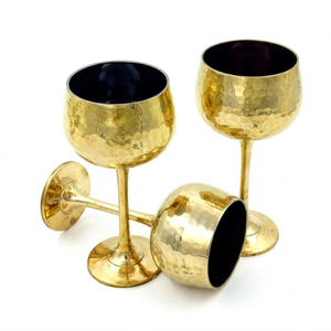 Copas de latón puro macizo con elegante tallo, acabado en oro envejecido, estilo medieval, para colección de artículos de bar, regalo de aniversario. - Product Image 5