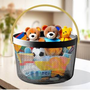 Panier circulaire en métal moderne et écologique avec poignée en bois pour le stockage des aliments, capacité multifonctionnelle, panier à fruits et légumes - Product Image 2