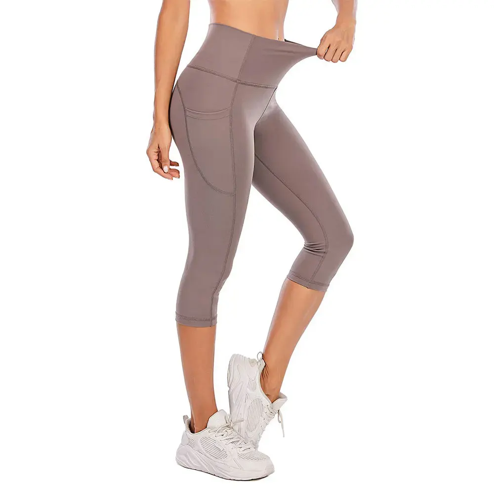 Seamless Mid Waist Yoga Leggings Women's Gym Compression Tights Spandex Breathable Quick Dry Knee-Length Fitness Stretch Summer