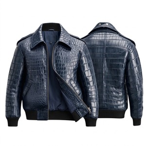 Blouson Bomber en Cuir Gaufré Noir Imperméable à Manches Longues Zippé Unisexe Hiver Écologique avec Logo Frontal - Product Image 6