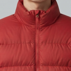 <b>Men's</b> Red Stand Collar Puffer <b>Jacket</b> Windproof Zipper Closure Casual Winter Coat Regular Fit Polyester Fiber Filling - Product Image 5