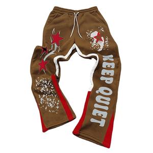 Heavy Weight Cotton Vintage Wash Sweatpants Men Custom Side Stripe Printed Triple Waist Riveted Baggy Sweatpants For Men's - Product Image 1