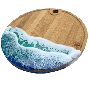 Round Wooden Cutting <b>Board</b> With Ocean Wave Resin Design Coastal Style Handmade Kitchen Decor - Product Image 6