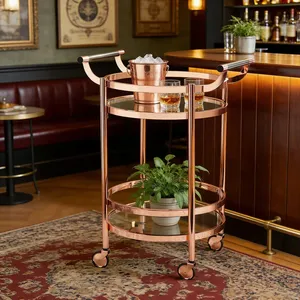 Chariot de service roulant en métal et fer forgé de luxe, fait main, pour bar et boissons, de qualité industrielle supérieure, plaqué, Zahid Exports - Product Image 5
