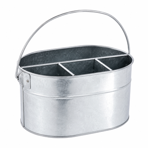 Galvanized Cutlery Holder with Handle 4-Compartment Metal Utensil <b>Caddy</b> Organizer for <b>Kitchen</b> Countertop Restaurant Tableware - Product Image 1