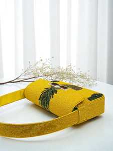 Sac à bandoulière rectangulaire jaune fait main ALI FASHION ART avec broderie perlée, lavable, pour usage quotidien - Product Image 5