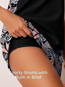 Summer Mae Conjunto de tankini de 2 piezas con estampado geométrico para mujer, talla grande, con cuello halter cruzado, traje de baño de poliéster y elastano - Product Image 4