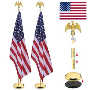 2 Pack 6FT Telescoping Indoor Flag Pole Kit Aluminum Gold Eagle Topper and 3x5FT Embroidered Stars US Flag Base Display Boards - Product Image 1