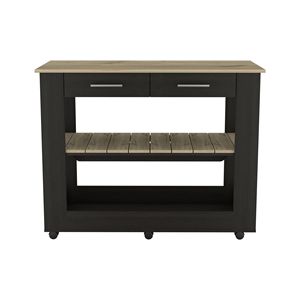 Cala cucina isola sei-Caster rovere chiaro e nero mensola inferiore aperta con due cassetti 46" - Product Image 2