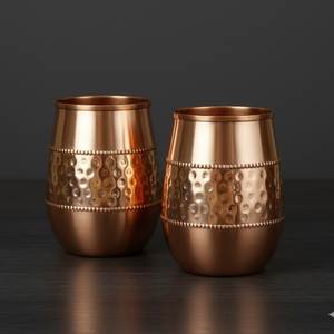 Verre à boire en cuivre fait main par un fabricant OEM, design rustique vintage, durable, pour le bien-être ayurvédique, gobelet de stockage d'eau - Product Image 1