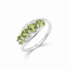 925 Sterling Silver Four <b>Stone</b> Round Peridot Ring with Double Layer Band 1 Micron Gold and Rhodium Plated Jewelry - Product Image 6