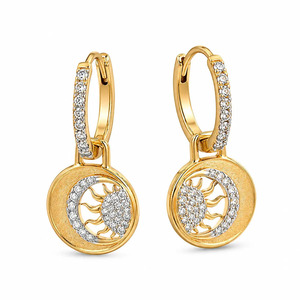 Pendientes de diamantes con diseño de círculo de sol y luna - Product Image 1