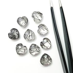 Pierre précieuse en rutile noir facetté, sculptée à la main en forme de cœur, pour la création de bijoux, 10 mm, perles de rutile noir en vrac. - Product Image 4