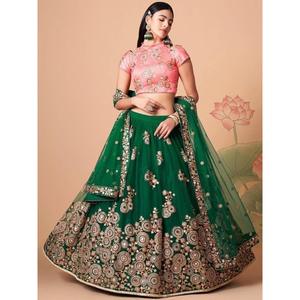Abondant Vert Miroir Travail Net Réception Porter Lehenga Choli - Product Image 6