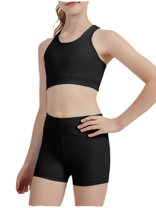 Girls Gym Fitness Wears Teal Two Piece Yoga Set High Waist Rushed Shorts Crisscross Strap Sports <b>Bra</b> Breathable Seamless Workout - Product Image 1