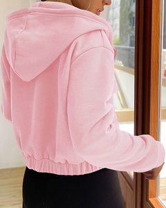 Sweat-shirt court zippé pour femme avec poches poitrine, en coton, style mode, veste ou vêtement d'extérieur - Product Image 2