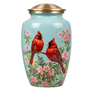 Urne funéraire Cardinal pour cendres d'adultes, 220 pouces cubes, écologique et durable avec motif floral personnalisable - Product Image 3