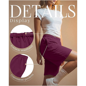 Shorts Bermuda Femme en Tissu Éponge Uni Anti-Plis, Longueur Genou, Taille Mi-Haute avec Cordon de Serrage, Coupe Droite, Tricoté Décontracté de Haute Qualité - Product Image 5