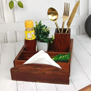 wooden cutlery stand <b>storage</b> holder utensil organizer spoon fork knife <b>kitchen</b> countertop rustic wood box - Product Image 1
