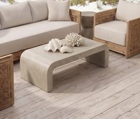 Table basse en béton moderne, design minimaliste léger, meubles de salon durables, couleur beige clair