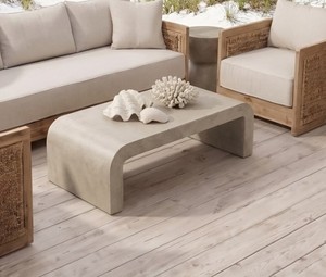 Table basse moderne en résine, design minimaliste, meuble de salon durable, couleur beige clair - Product Image 5