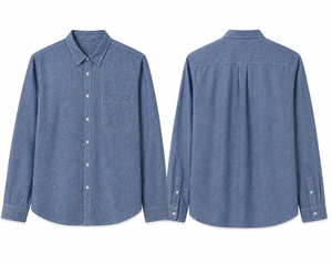 Chemise en chambray de coton décontractée pour homme, respirante, à manches longues, tissée pour l'été - Product Image 1