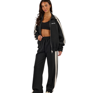 Womens Full <b>Zip</b> Stand Collar Tracksuit Set Arm Stripes Wide Leg <b>Trousers</b> Elastic Waist Two Piece Casual Lounge Streetwear Outfit - Product Image 5
