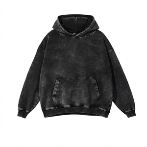Vente en gros de sweats à capuche de haute qualité en coton 100% lavé à l'acide, série High Street, décontractés, pour hommes, à capuche, unis, avec logo personnalisé - Product Image 4