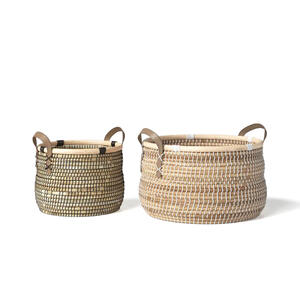 Hot Selling <b>Rustic</b> Round Seagrass Basket Eco Friendly Handmade Multifunctional Laundry Storage Organizer for Home - Product Image 1