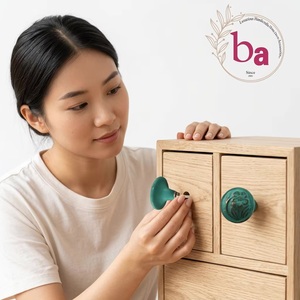 Rustic <b>Ceramic</b> Industrial Cabinet <b>Knobs</b> Round Floral Design Teal Green Kitchen <b>Drawer</b> Handle Durable Furniture Hardware - Product Image 2