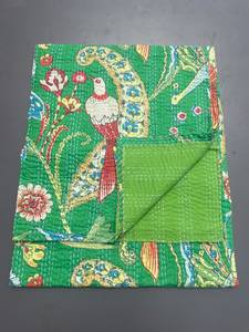 Couverture en coton vert imprimée à la main, style bohème, décoration d'intérieur, utilisable toute l'année - Product Image 2