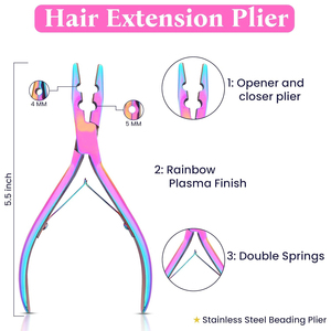 Hair Extension Pliers Kit With Rainbow Metal Tweezers And Threader Tools For Installation And Removal - Product Image 5