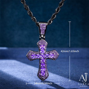 Collier pendentif croix violet serti de zircons, plaqué or, chaîne en argent style punk, unisexe, cadeau de fête, bijoux - Product Image 4