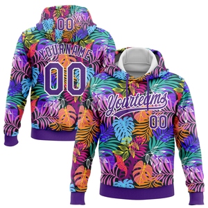 Sweat-shirt à capuche sportif personnalisé avec palmiers 3D Hawaïens, violet et blanc, nouvelle conception, vente en gros directe - Product Image 1