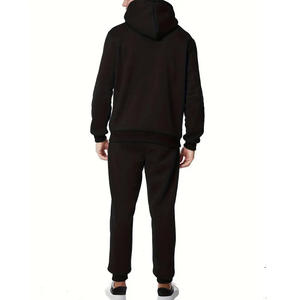 <b>Men's</b> Black Hooded Tracksuit Set Full Length Cotton Sweatshirt and Jogger Pants with Side Pockets Casual Autumn Wear - Product Image 2