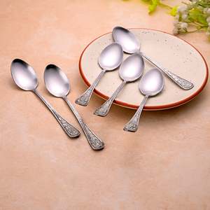 ชุดช้อนชาลายดอกไม้สีเงิน 6 ชิ้น อุปกรณ์ชงกาแฟและชาสุดหรู - Product Image 1