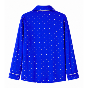 Conjunto de Pijama para Mujer Zeta Phi Beta con Estampado de Corazones Azules, Botones al Frente, Manga Larga, Cuello con Muescas y Ribete en Contraste - Product Image 3