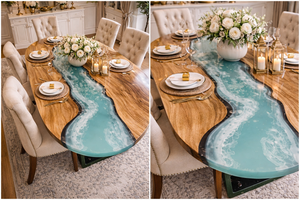 Mesa de Comedor de Lujo de Madera Maciza con Resina Epoxi, Mesa de Resina Hecha a Mano para Sala de Estar - Product Image 5