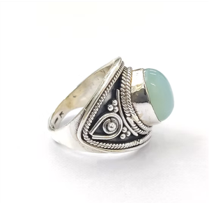Bague de luxe en argent 925 avec chalcédoine aqua de forme ovale de haute qualité, finition oxydée, idéale pour les fêtes et les mariages, cadeaux - Product Image 4
