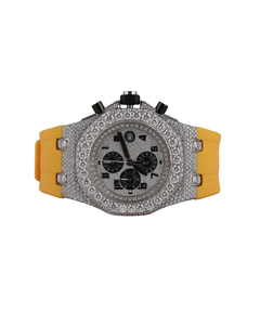 Reloj de Moda con Esfera Blanca y Diamantes Moissanite VVS de Corte Redondo Completo, Estilo Hip Hop Personalizado con Correa de Goma - Product Image 1