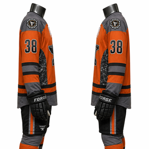 Premium Ice Hockey Jersey Custom Team Uniform Men Rust Orange Grey Mesh Fabric Pro Weight Athletic Hockey <b>Shirt</b> - Product Image 5