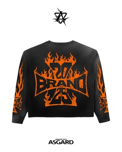 Ensemble t-shirt et pantalon à manches longues Black Orange Racing Club |   Survêtement streetwear oversize à motif flamme |   Fabricant de Marques Privées OEM - Product Image 3