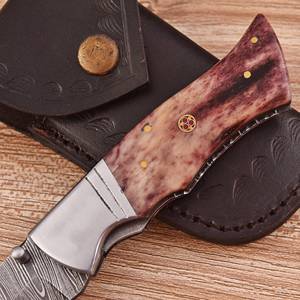 Couteau pliant EDC de poche en acier Damas fait main, système Liner Lock, lame pointe clip, manche en os teinté, pour la chasse et l'extérieur, OEM - Product Image 4